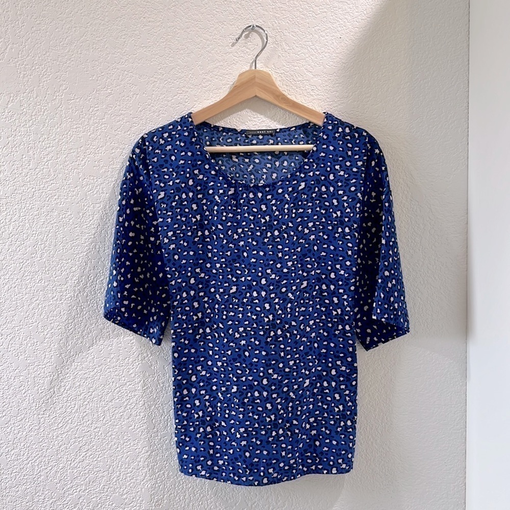 WEST KAI Women's Tops | Blue Leopard Animal Print Blouse | Size Medium